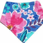 Dog Bandana, Snap-on, Floral on Periwinkle, L (16"-20" collar size)