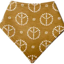 Dog Bandana, Snap-on, Peace and Love on Brown, L (16"-20" collar size)