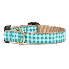 Up Country Turquoise Gingham Dog Collar, S, 9-15in., Narrow