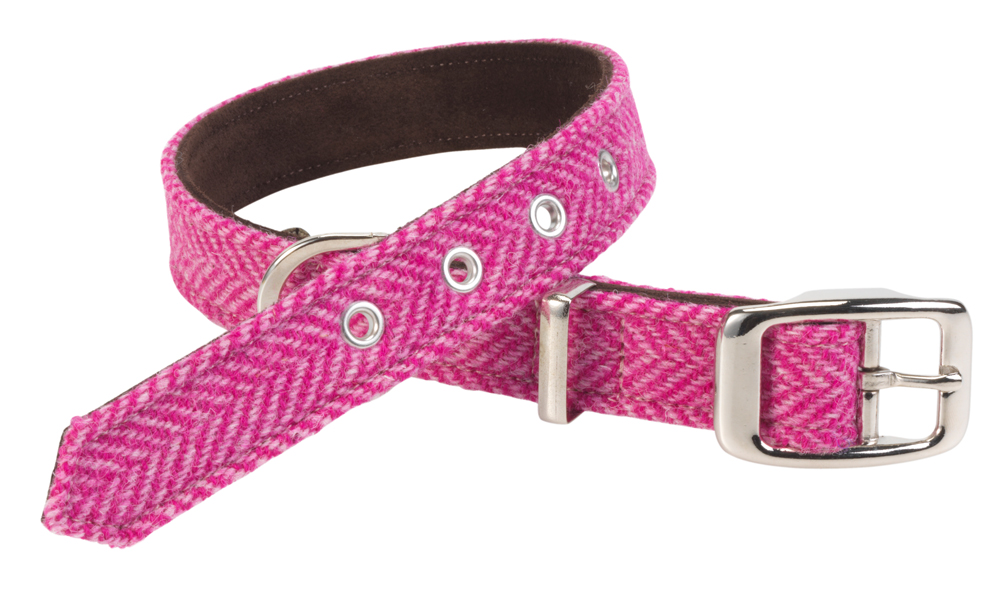 Love My Dog - Pixley Harris Tweed Pink Dog Collar S