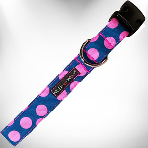 Walk-e-Woo Dot, Pink On Blue Collar, XS