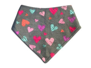 Valentine Hearts on Grey Snap On Bandana, L (16"-20") collar size